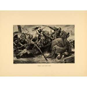  1894 Print Norse Raid Under Olaf Hugo Vogel Viking Ship 