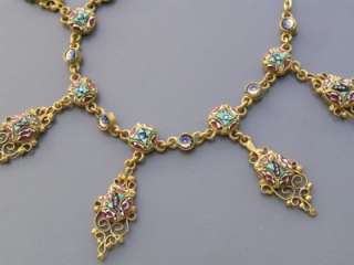   Deco Nouveau Gold Gilt Brass Micro Mosaic Flower Charm Necklace  