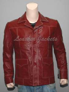Fight Club Brad Pitt Leather Jacket FC Coat Red  