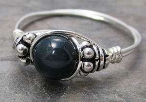 Bloodstone Heliotrope Bali Sterling Silver Wire Wrapped Bead Ring ANY 