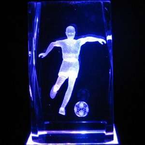   Etched Crystal Cube Pro Soccer Player Kicking Ball 