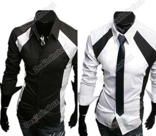 New Mens Casual Luxury Stylish Long Sleeve Slim Shirts Two Color Three 