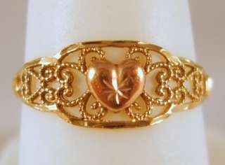 Vintage 10K Yellow and Rose Gold Heart Filigree Ring Size 7.5 No 