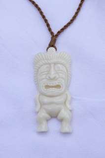Hawaiian Jewelry Tiki Pendant Bone Carved Necklace  