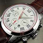 NEW 6 DIAL CLOCK DAY HOURS HAND DATE WATER BROWN LEATHER MEN WRIST 