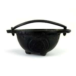  Cast Iron Cauldron with Embossed Triquetra Symbol, 2 tall 