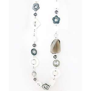 Marana Jewelry Long Wrap Around White Shell and Smokey Quartz Necklace