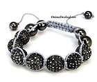 ICED OUT 12mm GOLD 7 CZ DISCO BALL PAVE BEAD BRACELET W BROWN THREAD 