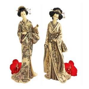  Japanese Faux Ivory Okimono Geisha Collection Holding 