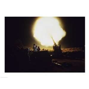  M198 Towed Howitzer Night Fire 24.00 x 18.00 Poster Print 