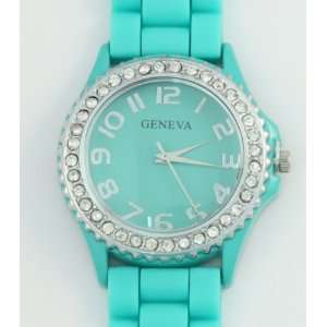  Geneva Large Face Teal Blue Jelly Watch 