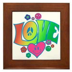  Framed Tile Love Peace Symbols Hearts and Flowers 