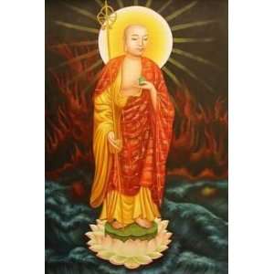   Figure Canvas Art Repro Oriental Buddha Lotus Flowers