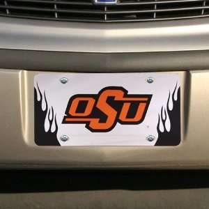 Oklahoma State Cowboys Silver Mirrored Flame License Plate:  