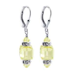  Sterling Silver 8mm Faceted Jonquil Crystal Cube Earrings 