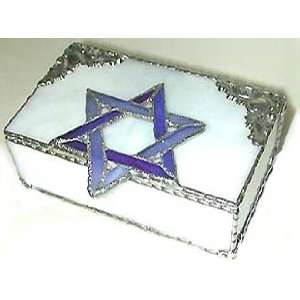  Judaica   Blue & White Stained Glass Jewelry Box 