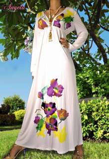 NEW White Floral Long Sleeves Evening Women long Dress Size Sz M   XXL 