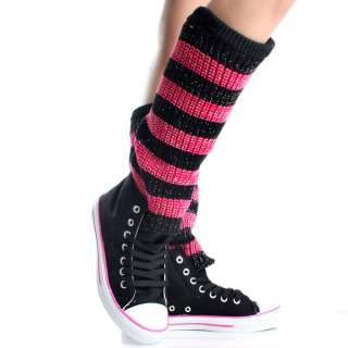 Womens Sneakers Sweater Knit Crochet Knitted Skate Shoes Lace Up Knee 
