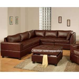   Sofa Set Contemporary Style in Brown Leatherette: Home & Kitchen