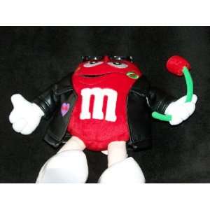    Red M&M Plush in Leather Jacket Carrying Rose Toys & Games