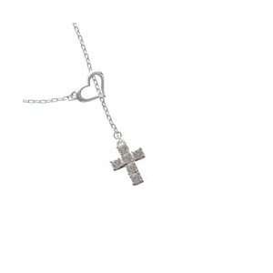  6 Stone Cross   Crystal Heart Lariat Charm Necklace: Arts 