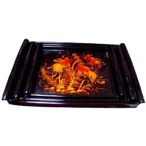  Lacquer Serving Tray Set, Ocean Scene