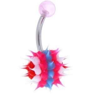  Red White Pink Blue Striped Koosh Ball Belly Ring: Jewelry