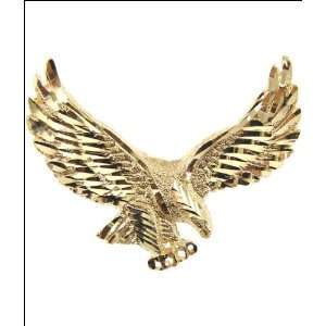  14k Yellow Gold, Spread Wing Eagle Pendant Charm 51mm Wide 