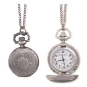   Look Damask Etched Locket Necklace Watch on LONG Antique Gold Chain
