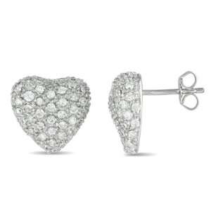  Sterling Silver Heart Shape Round Cubic Zirconia Earrings 