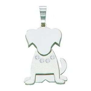    14K White Gold The Kids Dog with Diamond Collar Charm Jewelry