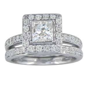  1 1/2ct Princess Cut Pave Diamond Bridal Set in 14k White 