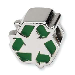  .925 Sterling Silver Enameled Recycle Symbol Bead Jewelry