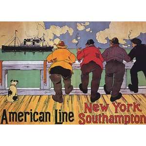  AMERICAN LINE NEW YORK SOUTHAMPTON SHIP MEN DOG LARGE 