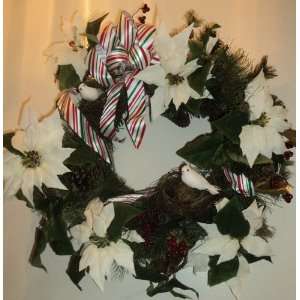  Christmas/Holiday White Poinsettia Wreath: Home & Kitchen