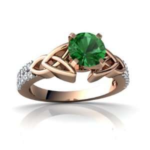  14k Rose Gold Round Created Emerald Engagement Ring Size 8 