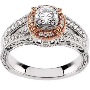   White & Rose Gold Diamond Semi Mount Engagement Ring Size 6.5 Jewelry