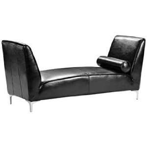  Zuo Atlas Black Leather Bench Sofa