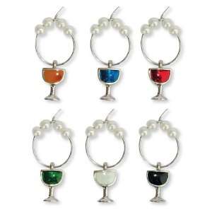  Colored Wine Glass My Glass Charms   Set of 6: Kitchen 
