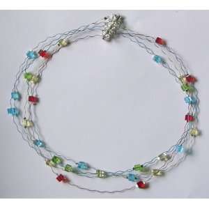  Wiggle Wire Crystal Necklace Handcrafted Red blue Green 
