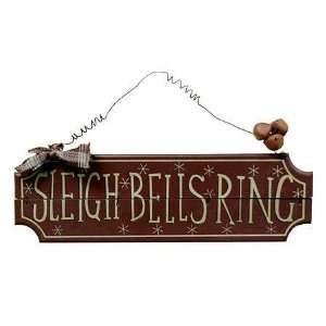  Holiday Hanging Sleigh Bells Ring Wooden Sign with Jingle Bells 