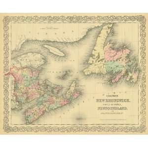  Colton 1881 Antique Map of New Brunswick & Newfoundland 