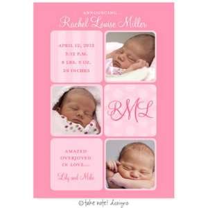 Take Note Designs Digital Photo Birth Announcements   Rachel Louise