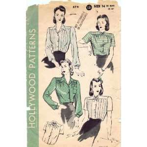  Hollywood 574 Vintage Sewing Pattern Womens Blouses Size 