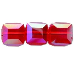  3 Light Siam AB Cube Swarovski Crystal Beads 5601 8mm 