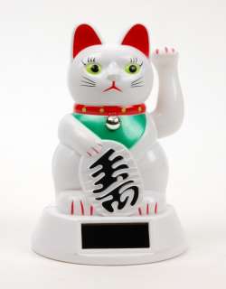 SOLAR MANEKI NEKO White Beckoning Kitty Cat Toy Asian  