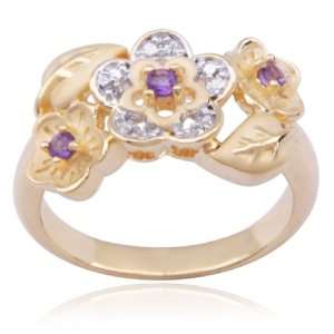 18k Yellow Gold Plated Sterling Silver Amethyst and Diamond Accent 