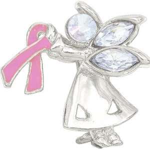   Breast Cancer Awareness Pink Ribbon Angel Pin Brooch