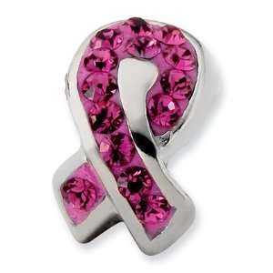    Sterling Silver Pink Crystal Awareness Ribbon Bead Jewelry