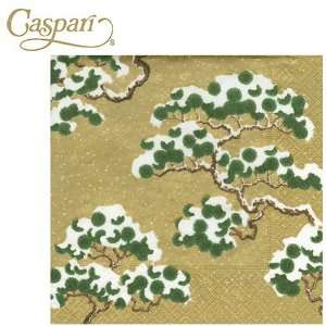  Caspari Paper Napkins 9380D Snowy Pine Gold Dinner Napkins 